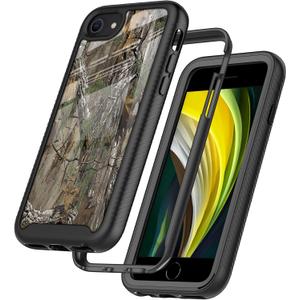 Camouflage Tree Trunk Leaf Hunting Camo Forest Design Compatible with iPhone SE/7/8 Case - Shockproof Rugged Dual Layer Soft TPU Bumper Full-Body Protective Case