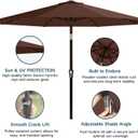 Patio Kingdom 9' Solar LED Patio Umbrella with Tilt & Crank|8 Sturdy Ribs, UV Protection, Outdoor Market Table Umbrella for Deck, Lawn, Pool, Backyard(Brown)