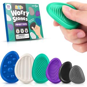 Fidget Toys Adults Sensory Stones: 12 Pack Textured Worry Stone for Autism Kids Calming Down - Fidget Stress Toys for Anxiety Relief - Students Prizes Fidget Toys