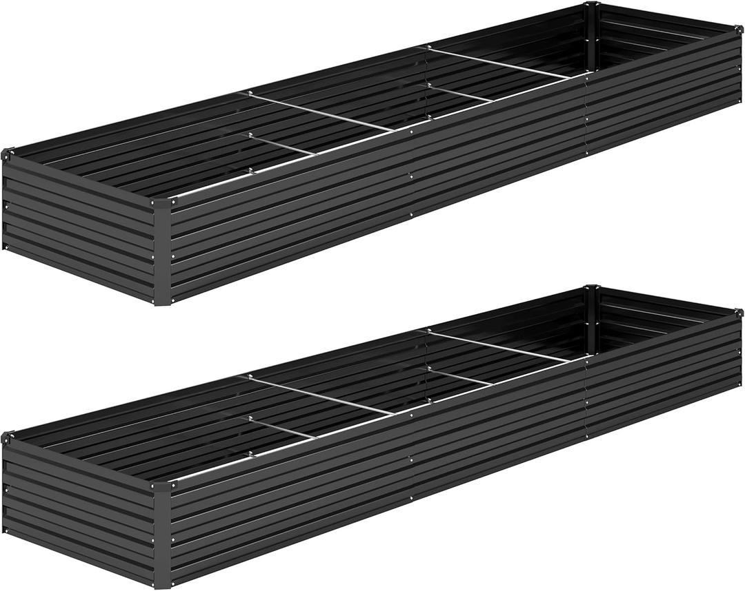 DIIYIV 2PCS 12x2x1FT Galvanized Raised Garden Bed Kit,Vegetable Boxes-Rectangle Metal Flower Box,Large Planter Raised Beds Outdoor Garden for Planting,Fruit,Herb-Black