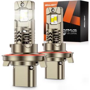 SEALIGHT Upgraded H13 Bulbs, 10X Super Bright, L2S 9008/H13 Light Bulbs, Real 1:1 Halogen Size, 6500K Cool White Driving Light, IP68 Waterproof, Plug and Play, Pack of 2