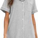 Aamikast Button Up Pajama Set for Women Shorts Short Sleeve Knit Sleepwear 2 Pice Pjs Sets (Gray, XXL)
