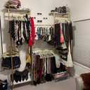 Industrial Pipe Clothing Rack with Shelves, Wall Mounted Gold Clothes Rack for Corner, Adjustable Closet System for Walk in Closets, Heavy Duty Coat Rack with Storage Shelves for Bedroom (73"W x 84"H)