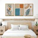 Boho Abstract Botanical Framed Canvas Wall Art Set of 3, 16x24 inch, 16"x24"Natural