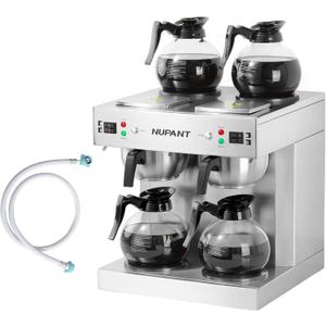NUPANT Dual Drip Commercial Coffee Maker with Water Line 200 Cup/H 7.2L Auto-Filling Drip Coffee Maker Machine with 4 Carafes & 4 Warmers Stainless Steel Pour over Double Coffee Brewer for Restaurant