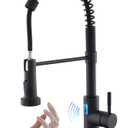OWOFAN Touchless Kitchen Faucet with Pull Down Sprayer LED Light Single Handle Kitchen Sink Faucet Motion Sensor Smart Hands-Free Black