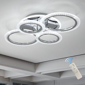 Garwarm Modern Ceiling Light 58W Dimmable Flush Mount LED Ceiling Lamp 4 Rings Acrylic Ceiling Chandelier for Living Room Dining Room Bedroom,Chrome