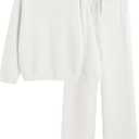 GKBK Lounge Sets for Women 2 Piece Fuzzy Fleece Pajamas Long Sleeve Oversized Lounge Set 2025 Fall Winter Trendy, Off White Large