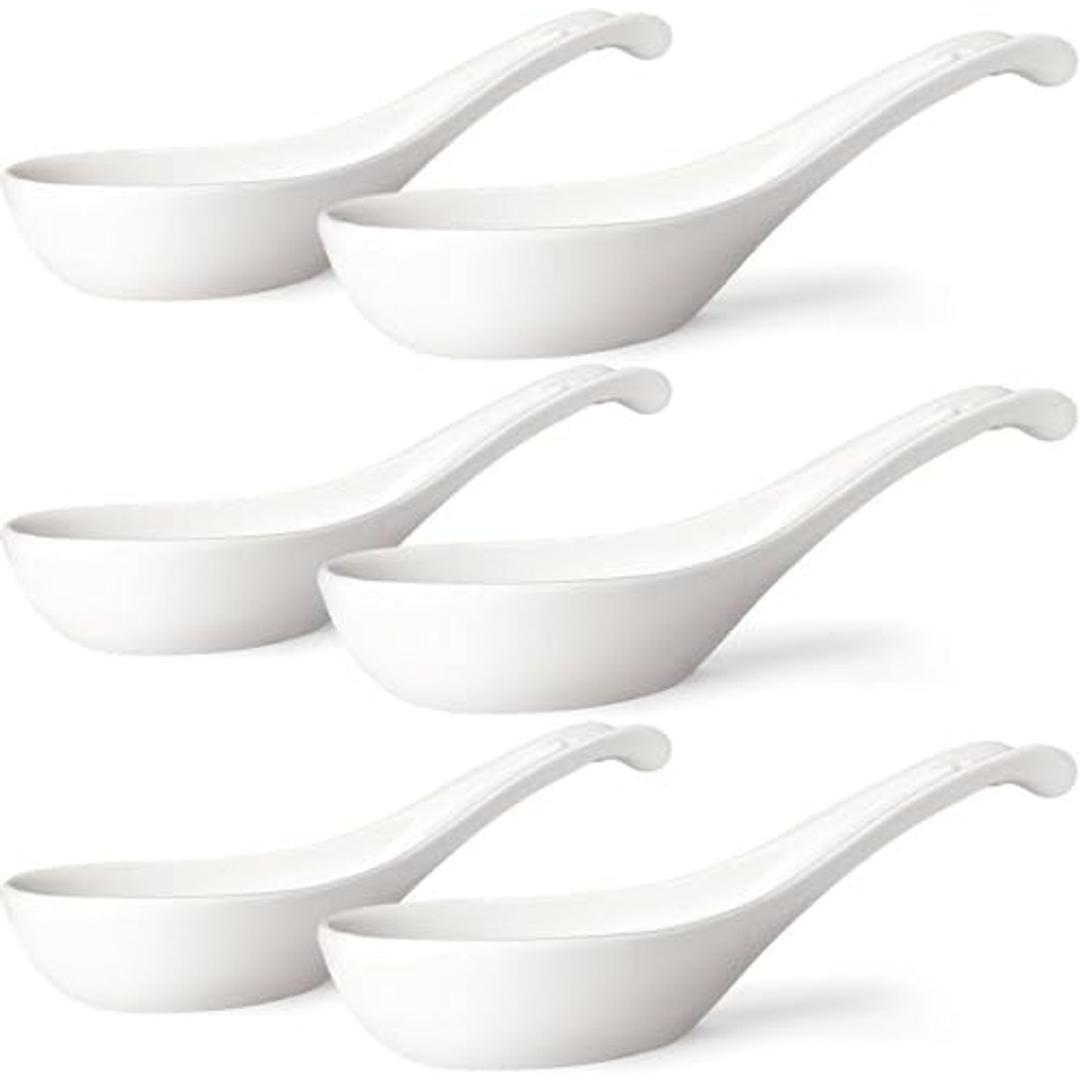 Wareland Asian Soup Spoons Set of 6, Ceramic Chinese Soup Spoons 7 Inch Japanese Spoon for Ramen Pho Dumpling Miso Wonton Noodles | Long Handle Flat Bottom Deep Oval Hook Design | White Wareland Asian Soup Spoons Set of 6, Ceramic Chinese Soup Spoons 7 Inch Japanese Spoon for Ramen Pho Dumpling Miso Wonton Noodles | Long Handle Flat Bottom Deep Oval Hook Design | White