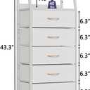 Furnulem White Dresser with 5 Drawers, Vertical Storage Tower Fabric Dresser for Bedroom, Hallway, Entryway, Nursery, Closet Organizer, Nightstand Bedside Table Furniture, Sturdy Steel Frame, Wood Top