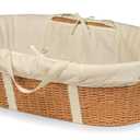 Badger Basket Wicker-Look Woven Baby Moses Changing Basket with Pad and Cover - Light Brown/Ecru