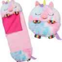 Happy Nappers: Pillow & Sleepy Sack: Large - Rainbow Unicorn - 66 x 30, 2-in-1: Plush Animal Opens Into Sleeping Bag, Soft Play Character, Kids 3+
