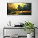 YCPRIMER Large Landscape Wall Art for Living Room,Flowers Picture Canvas Wall Decor,Blue and Purple Decoration Artwork,Lake Framed Painting for Bedroom,Office Decor Size 20x40 Inches