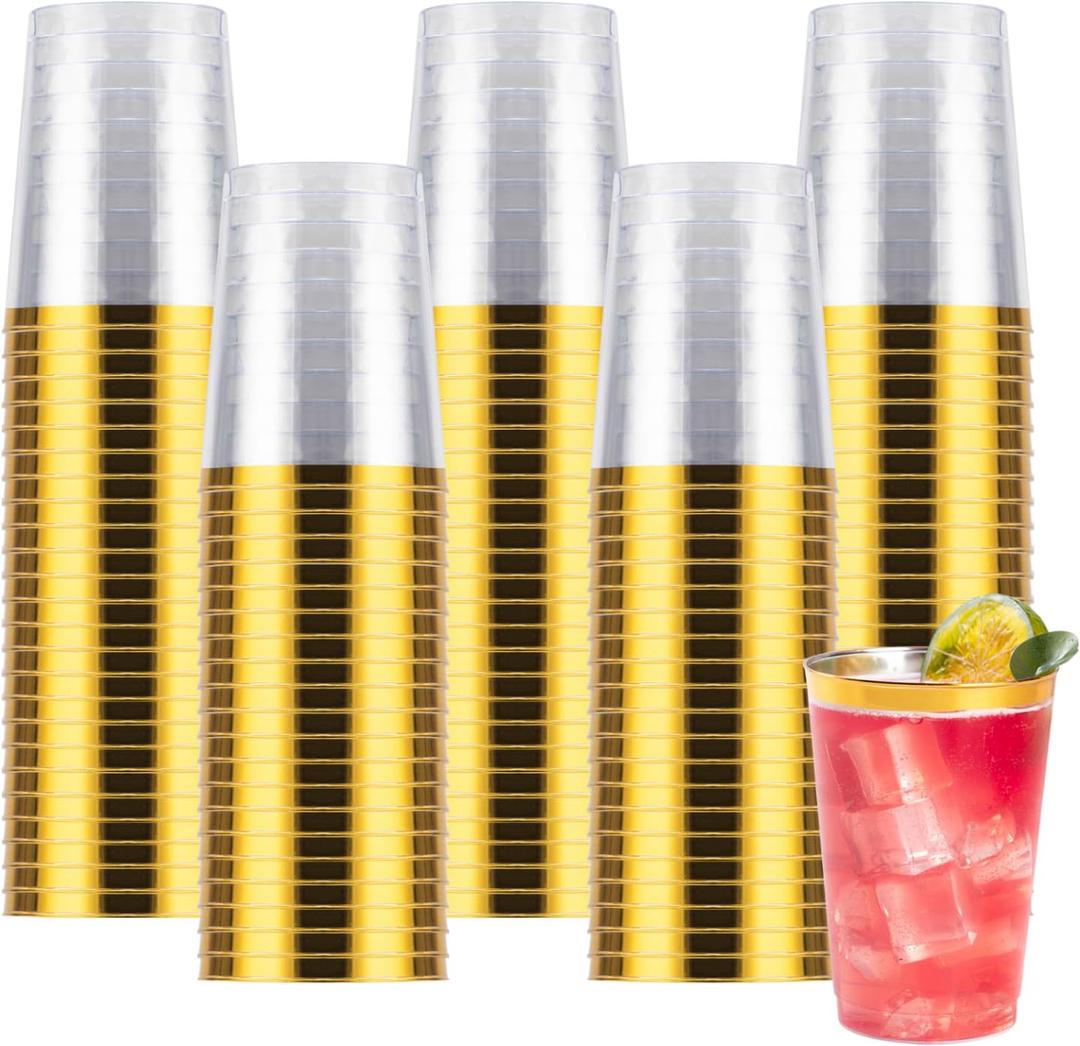 Goodluck 100PCS 10oz Gold Plastic Cups for Party, Disposable Gold Rim Cups, Plastic Cocktail Glasses for Wedding Thanksgiving, Christmas, and Parties Goodluck 100PCS 10oz Gold Plastic Cups for Party, Disposable Gold Rim Cups, Plastic Cocktail Glasses for Wedding Thanksgiving, Christmas, and Parties