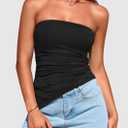 PRETTYGARDEN Tube Tops for Women Trendy Summer 2026 Spring Fashion Going Out Y2K Clothes Asymmetrical Ruched Strapless Shirts (Black, S)