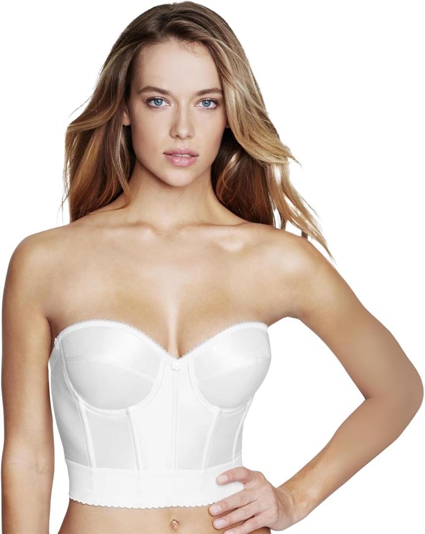 Dominique Noemi Women's Backless Strapless Longline Bustier Bridal Bra #6377 - Full Support, Shaping Bra - Lingerie for women (32F, White)