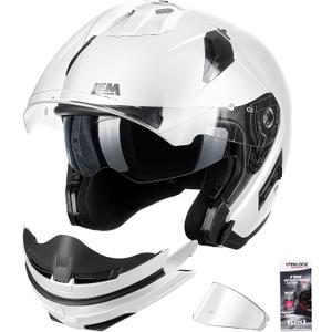 LEM Modular Motorcycle Helmets for Adults, Full Face Motorcycle Helmets for Women, Detachable Chin Guard, DOT Approved, Anti-Fog PINLOCK & DVS Dual Vision, Double D Lock, QUICK Series(White, XX-Large)