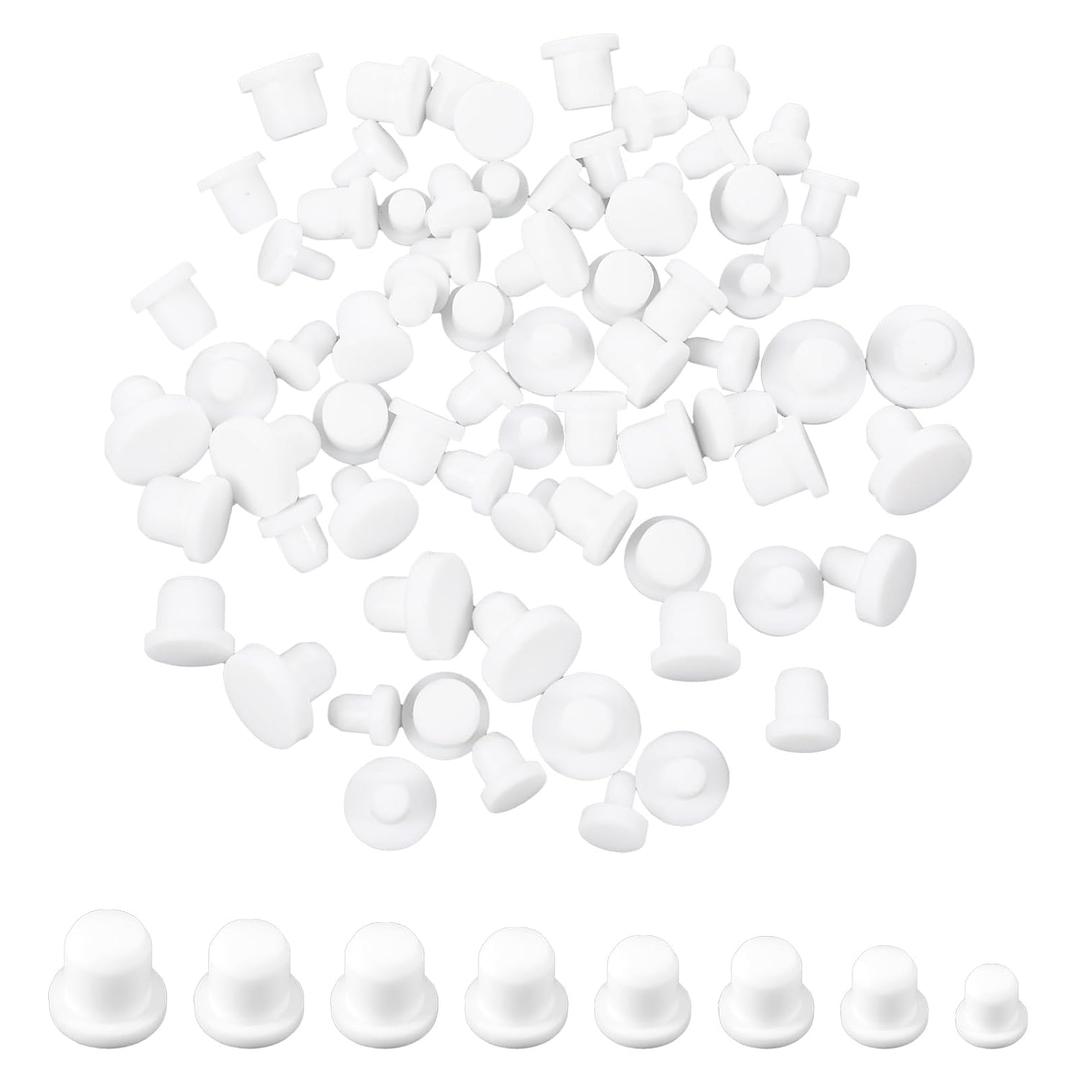 80Pcs White Rubber Hole Plugs Silicone Flower Pot Plugs for Round Holes Water Table Plug Replacement Water Bottle Plug Rubber Stoppers for Bottles Pipes Plant Pots Screws, 8 Sizes