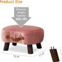 LUE BONA Small Curved Foot Stool with Handle, Pink Velvet Footstool and Ottomans, Modern Foot Rest with Wooden Legs, Step Stool with Padded Seat for Couch, Living Room