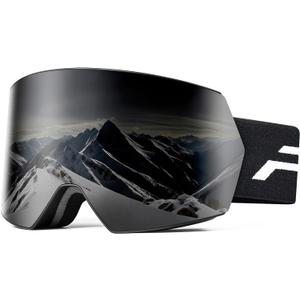 Ski Goggles for Men Women,Frameless UV Protection OTG Anti-fog Snowboard Snow Skating Goggles (Black&grey)