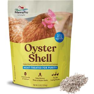 Manna Pro Crushed Oyster Shell for Chickens  Calcium Supplement for Laying Hens to Support Strong Eggshells  Natural Poultry Mineral Feed for Backyard Chickens  5 lb Bag (5 Pound (Pack of 1))