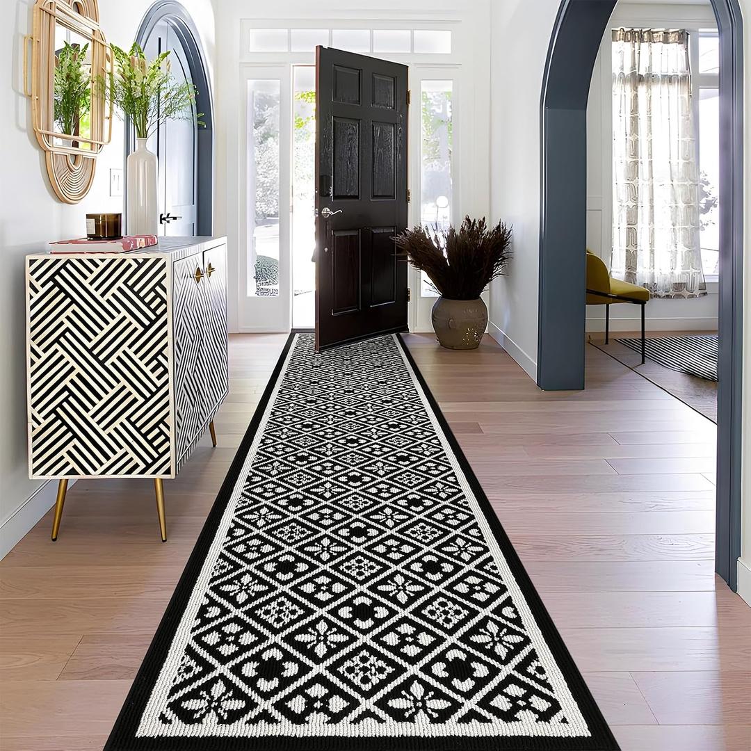 Ileading Hallway Runner Rug 2.6'x12' Heavy-Duty Durable Entryway Floor Mat with Non Slip Rubber Backing for Busy Traffic Extended Indoor Doormat Machine Washable Kitchen Throw Rug for Corridor(Black)