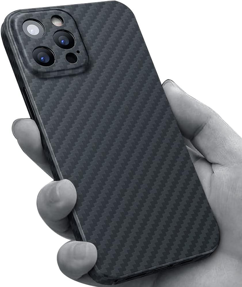 RIZZ Real Carbon Fiber Case for iPhone 13 Pro Aviation Grade Materials Slim Aramid Fiber Cover Ultrathin Phone Cases Super Tough for Men Drop Protection (Black)