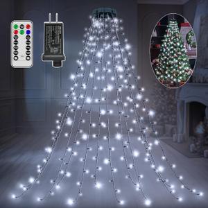 Christmas Tree Lights with Remote, 300 LED 8 Lights Modes with Timer& Memory Function, White Christmas Lights Waterproof for Outdoor Indoor Christmas Decorations