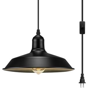 Plug in Pendant Light, Black Hanging Lights with Cord, On/Off Switch, Industrial Pendant Light with Plug in Cord, Metal Hanging Lamps for Kitchen, Dining Room