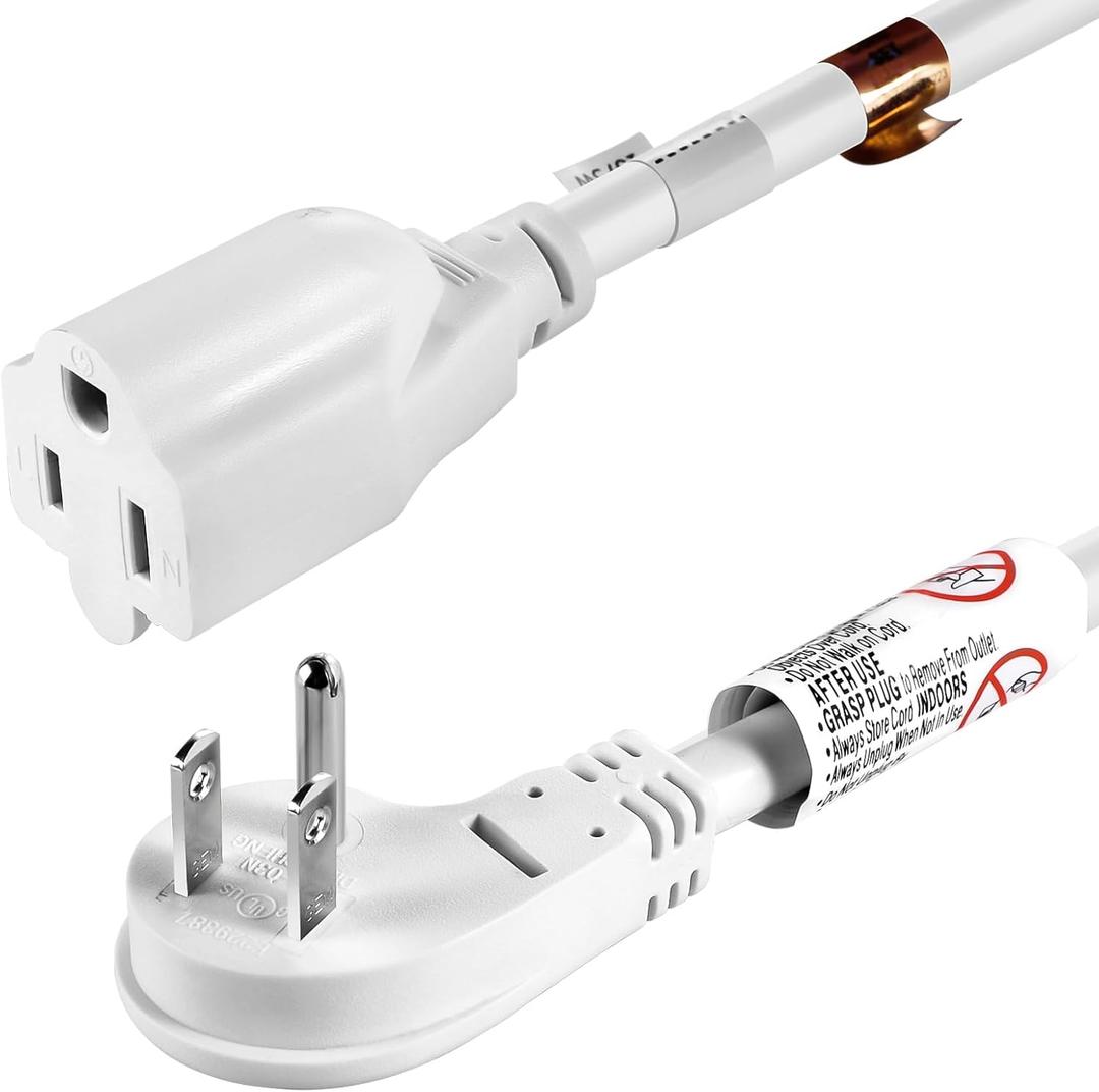 VSEER 2Feet 1875W 15A 14AWG Flat Plug Heavy Duty Extension Cord Outlet Saver 3-Prong Grounded Short Power Extension Cord,UL Listed (2FT, White)