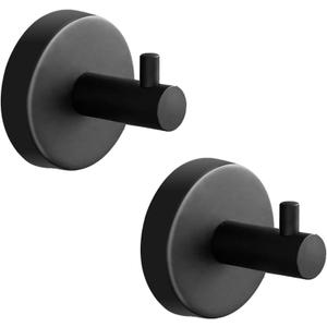 2 Pack Towel Hooks for Bathrooms, Screw in Stainless Steel Coat Robe Hook(Matte Black)