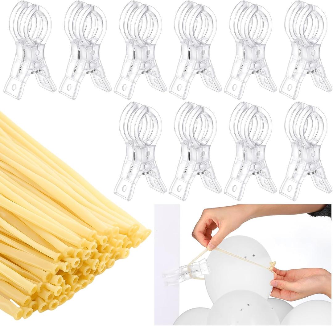 Amyhill 10 Pack Large Balloon Arch Clips Plastic Transparent Backdrop Spring Clamps 3.5 Inch Heavy Duty Clip and 100 Pcs Clear 260 Long Balloons Arch Kit Birthday Decoration Crafts Photography