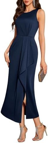 BeryLove Women's Formal Wedding Guest Slit Dress Classy Sleeveless Long Prom Gala Dresses, L