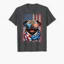Pug Dog Lover US Flag 4th Of July Patriotic T-Shirt, L
