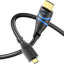 BlueRigger Micro HDMI to HDMI Cable (10FT, 4K@60Hz HDR, Male to Male, 3D, 18Gbps Cord, ARC) - Compatible with GoPro Hero 7/6, Raspberry Pi 4/5, Sony A6300 Camera/Retroid Pocket 3+, Nikon B500