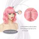 Short Pink Wavy Wigs with Bangs Pink Bob Wig for Women 12 Inch Colored Wig Synthetic Fiber Hair Wigs for Halloween Cosplay Use