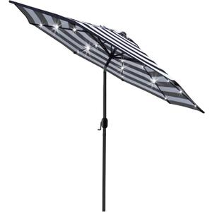 Sunnyglade 9' Solar 24 LED Lighted Umbrella with 8 Ribs Adjustment and Crank Lift System for Patio - Black and White