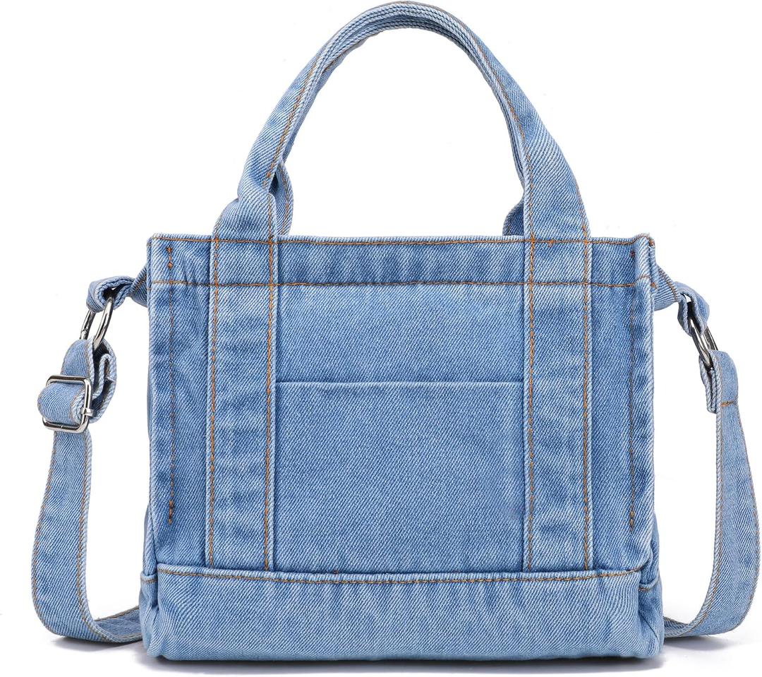 AOCINA Denim Purse Jean Tote Bag for Women Crossbody Shoulder Weekend Bags Denim Purses and Handbags for Women(E-delft Light Blue Small)