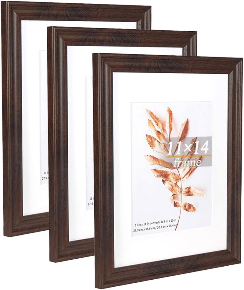 11x14 Picture Frames Brown, Display Picture 8x10 with Mat, 2 Set Photo Frames for Wall Mounting Home Decor
