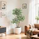 GarveeHome 5ft Artificial Ficus Tree,Tall Faux Floor Plant with White Tall Planter -Fake Plants for Home Decor Indoor with 3 Natural Trunks & White-Edged Leaves,Faux Greenery Tree for Garden Decor