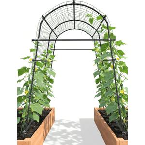 7ft Garden Arch Trellis for Climbing Plants Outdoor-Heavy Duty Metal Cucumber Trellis for Raised Beds- Tall Steel Vegetable Arbor with Strong Bolt Assembly & Outdoor-Ready Stakes (71"L70"W82"H, Black)
