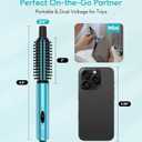 Farery Mini Thermal Brush, Curling Iron 3/4 Inch, Heated Round Brush for Volumizing and Small Curls, Travel Size Hot Brush for Short & Thin Hair, Dual Voltage, One Heat 392F, Touch-ups, Blue
