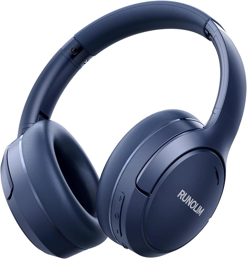 RUNOLIM Hybrid Active Noise Cancelling Headphones, 65H Playtime, Built-in Microphone, Bluetooth Wireless Over Ear Foldable Headphones with HiFi Audio, Home Travel Office, Navy 
