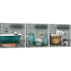 DuoBaorom Bathroom Wall Art Teal Bathtub Relax Signs Washroom Decor 12x12inchx3pcs