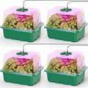 MIXC Seed Starter Kit with Grow Light, Elevated Seedling Tray Kit with Adjustable Humidity Dome and Clear Cell Tray, 12 Full Spectrum Led Beads for Seed Starting Greenhouse, 4 Pack, Green