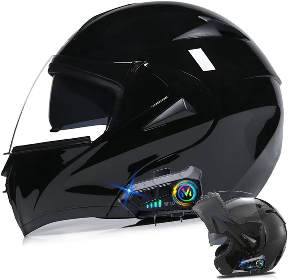 Bluetooth Modular Motorcycle Helmets, DOT FMVSS-218 Approved Flip Up Full Face Double Visor Helmet, with Dual Speaker and Microphone, for Adults Men and Women (XS(53~54CM))