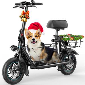 Gyroor Adults Electric Scooter with Large Middle Basket, 550W Motor 18.6 MPH 20 Mile Distance, Foldable E-Scooter with seat for Pets & Cargo C1S-FP9