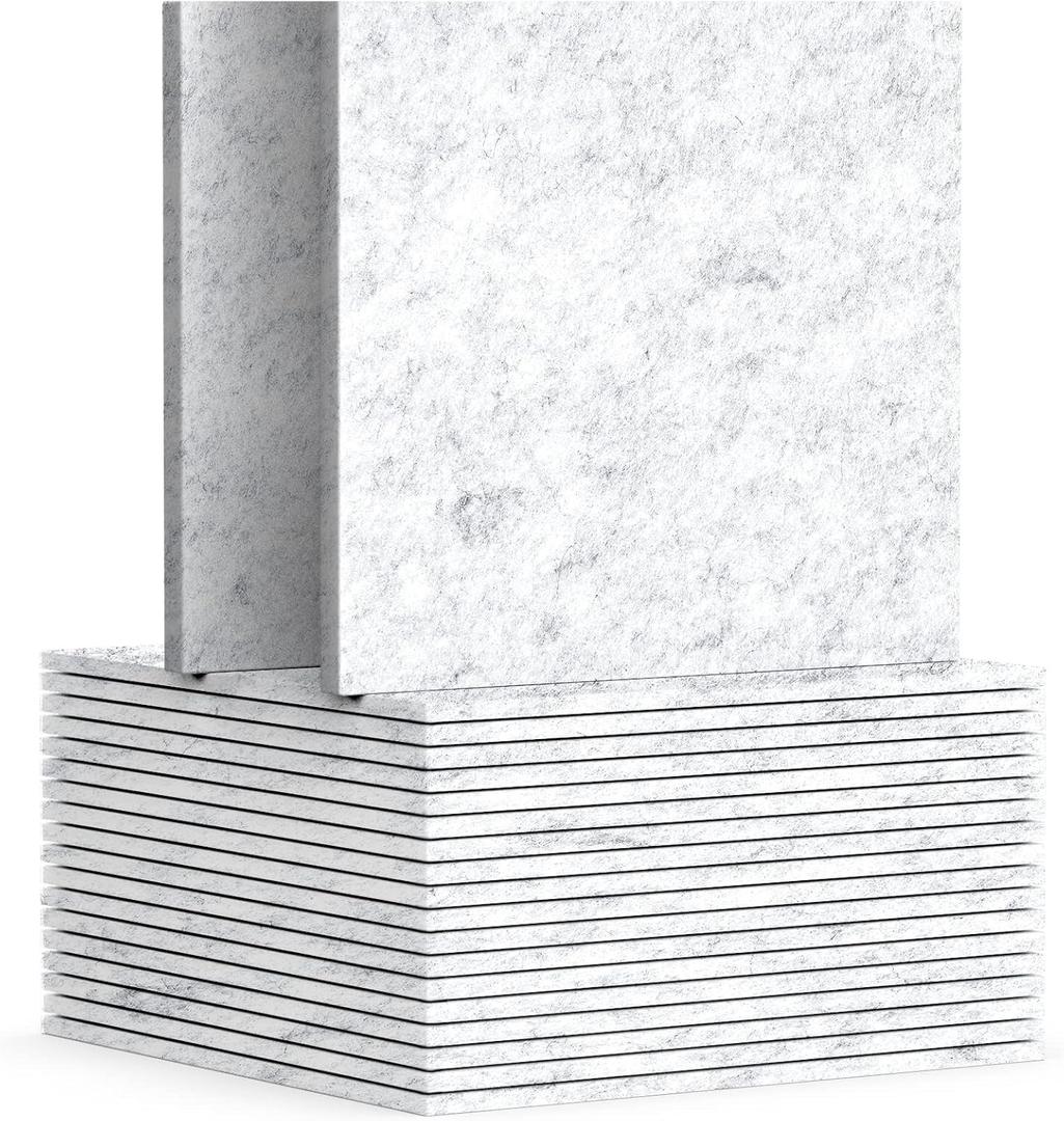 TroyStudio 20Pcs Acoustic Panels, 12 x 12 x 0.32 Inches Polyester Felt Wall Covering Tiles Sound Absorbing Panel, Decorative Padding Reverb Echo Dampening Boards for Door Music Recording Home Studio (Silver Gray, 0.32 Thickness)