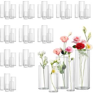60pcs Cylinder Glass Vase for Centerpieces, 4,6,7.5,8,10 inch Tall Clear Flower Vase Bulk Floating Candle Holder for Wedding Table Home Décor and Party