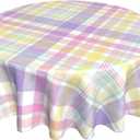 BETGINY Easter Checkered Tablecloth Round 60 Inch,Colorful Buffalo Plaid Table Cloth,Stain Resistance Polyester Spring Holiday Table Covers for Kitchen Dining Parties Picnic